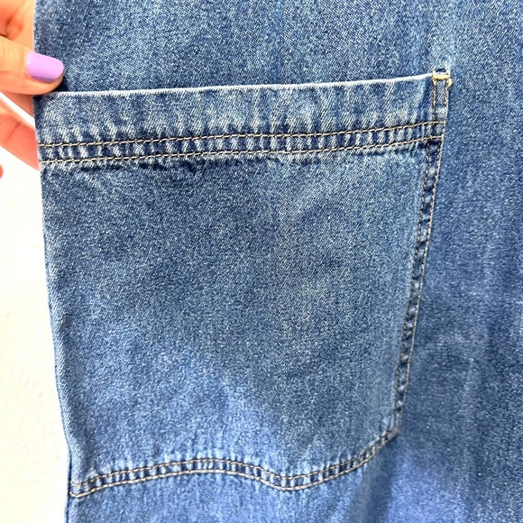 Denim sleeveless button down patch pockets Maxi Dress Large - Picture 6 of 10